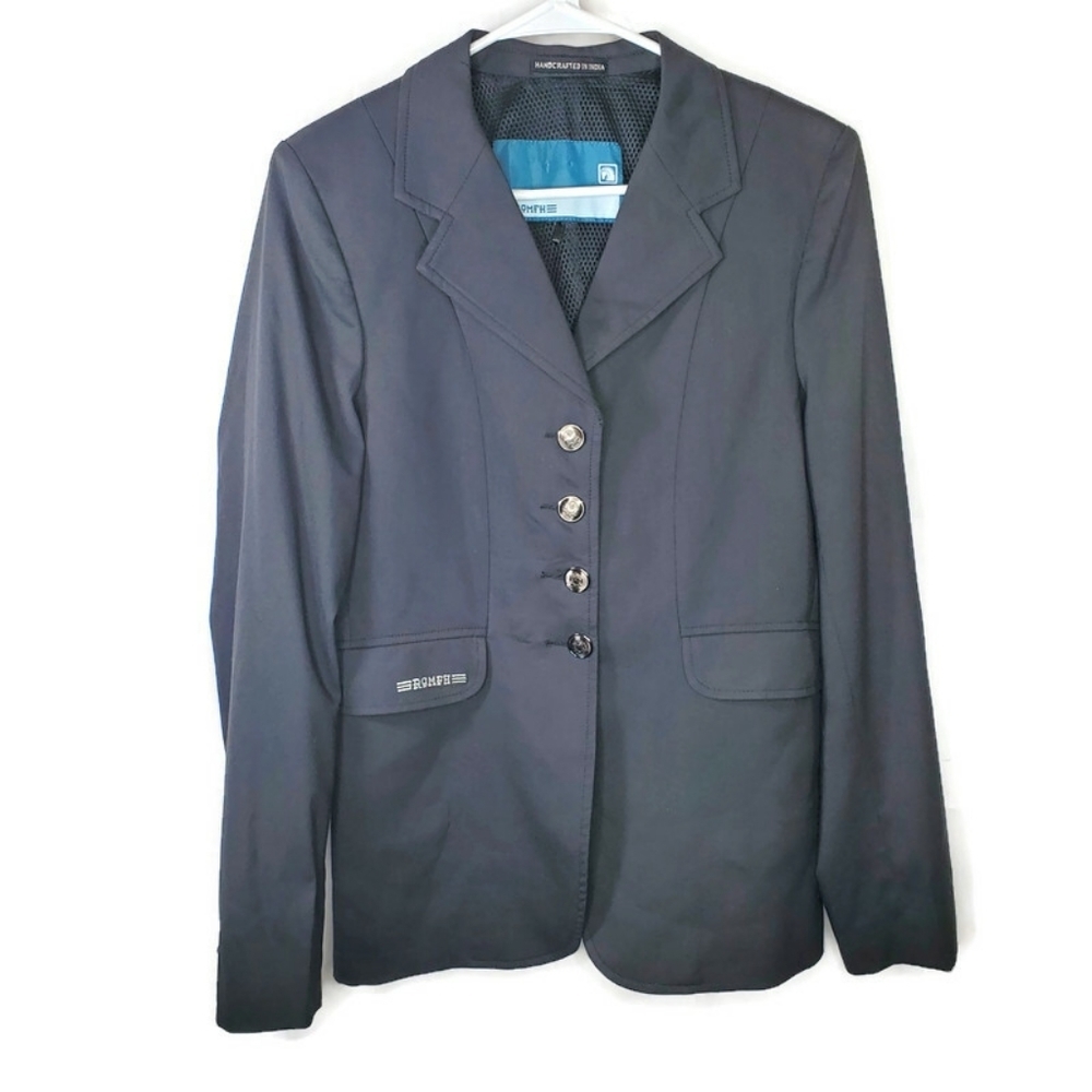 ROMFH Black Horse Back Riding Featherweight Dressage Coat Blazer Size LDS 12 REG